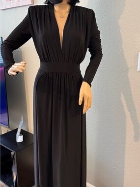 Fashion Nova Black Long Sleeve Deep V Maxi Dress